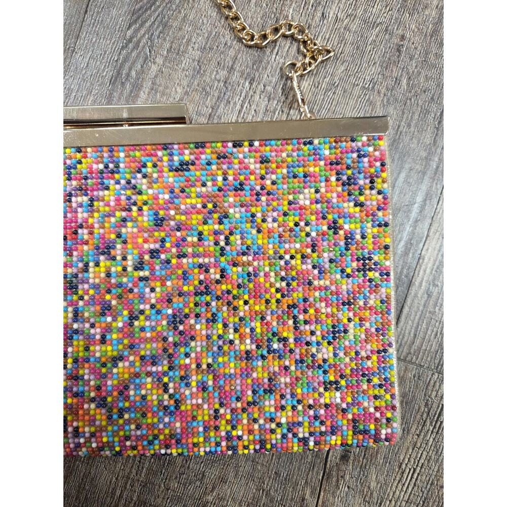 Nina NY Colorful Candy Rainbow Dot Gold Hardware Clutch Chain Purse - Picture 3 of 8
